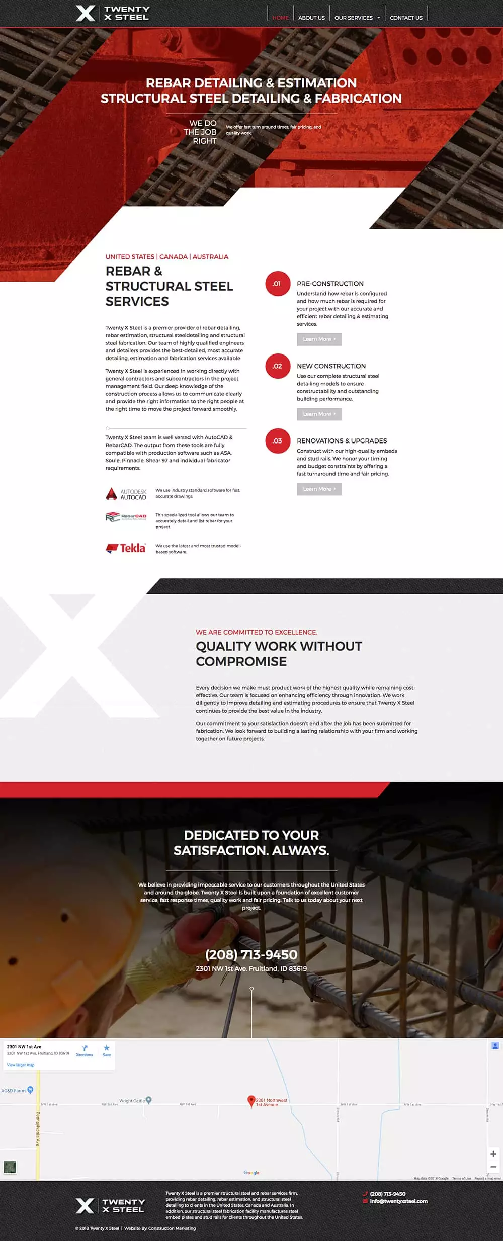 Twenty X Steel website and sell sheets